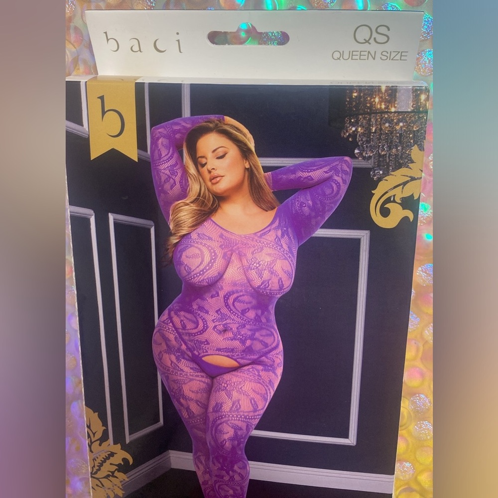 Baci longsleeve body stocking lingerie lace jumpsuit, plus queen size - Picture 12 of 14